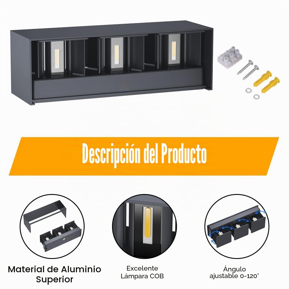 Klighten 30W Aplique de Pared Interior/Exterior,Aplique de Exterior 3000K Lámparas de Pared exterior de LED con ángulo de Haz Ajustable Aplique de Pared IP65, Antracita