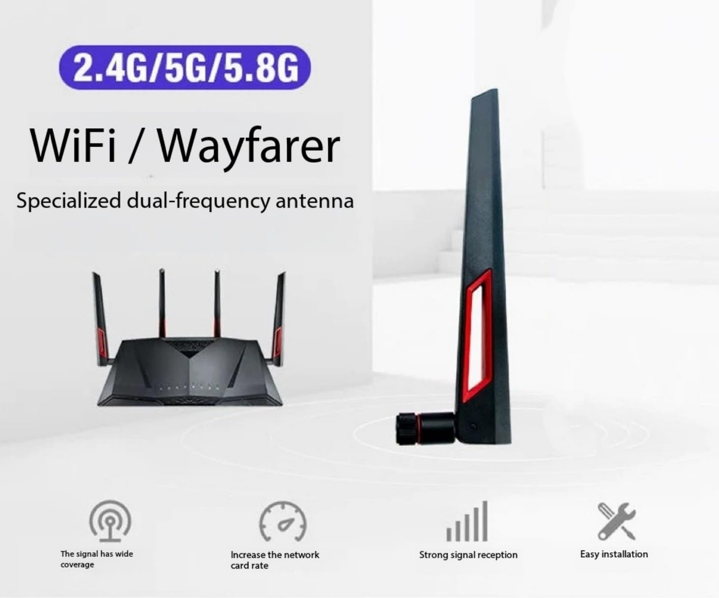 2 Pack | Antenna WiFi Doppia Banda 2,4GHz 5,8GHz con Connettore RP-SMA | Antenna Omnidirezionale 10dBi per Scheda di Rete WiFi PCI-E, Adattatore Senza Fili USB, Telecamera IP di Sicurezza, Router