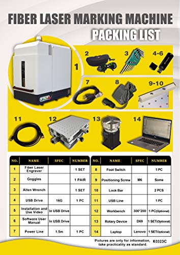 50W Enclosure Type Jpt Fiber Laser Marking Machine Fiber Laser Engraver Laser Marker 110×110Mm Lens And D69 Rotary Axis #TOP4