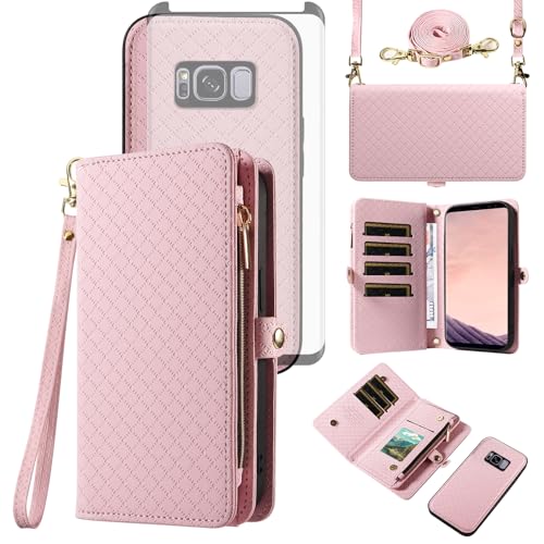 Coque Samsung S8 Plus portefeuille zippé avec protège-écran et porte-carte
