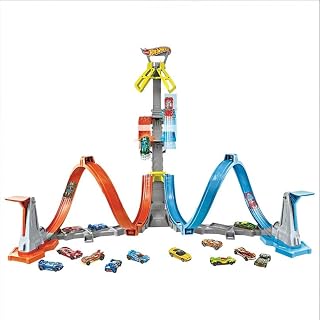 Hot-Wheels Loop & Launch Set Spiral Stunt Race Track with Helix Loop Adjustable Launch Cage Die-Cast Car Included Racing Playset for Kids Boys Toys Age 5-10 Collapsible Action