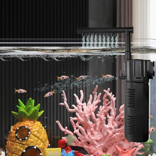 Image of Buraq Silent Fountain Aquarium Filter - 4-in-1 Submersible Pump for Filtration, Oxygenation, Wave & Fountain, 18W Powerful Water Flow 1000L /H, Multi-Mode Fish Tank Filter (1.5-2.5 FT Tanks)