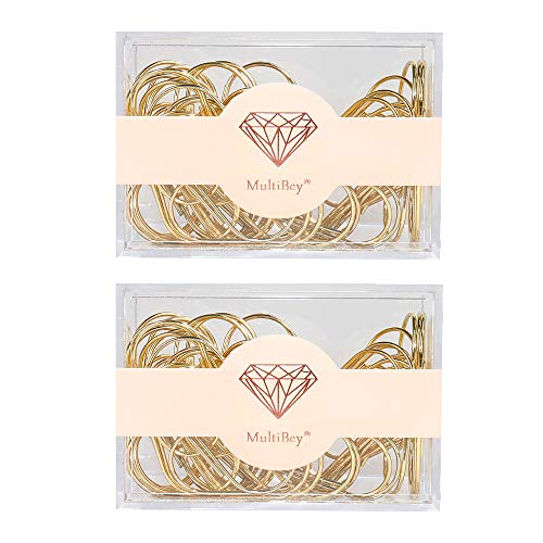 Multibey Jumbo-Büroklammern, Lesezeichen-Set, 5,1 cm groß, Metall, Büroklammer, Papierklemme, in Acryl-Spender, Bürobedarf, 2 Boxen 60 Stück (Gold, 2 Packungen) Cover