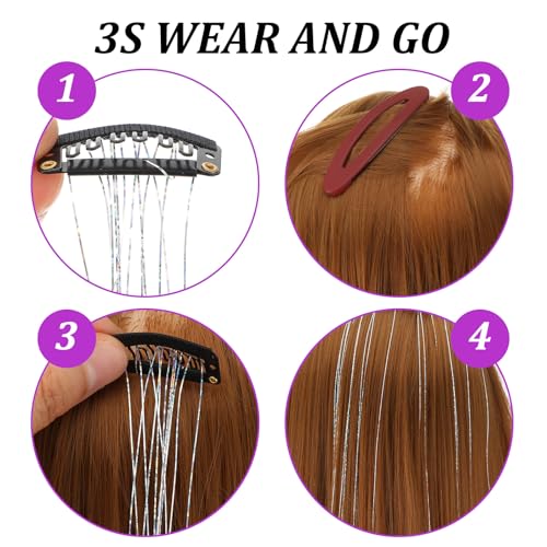 XLIUAX 12 Piece Hair Tinsel Clips, Clip in Hair Tinsel, 19.5 Inch Glitter Heat Resistant Hairs Tinsels Extensions, Sparkle Strands Festival Gift Party for Parties, Everyday Wear, Travel, Birthdays - Image 4