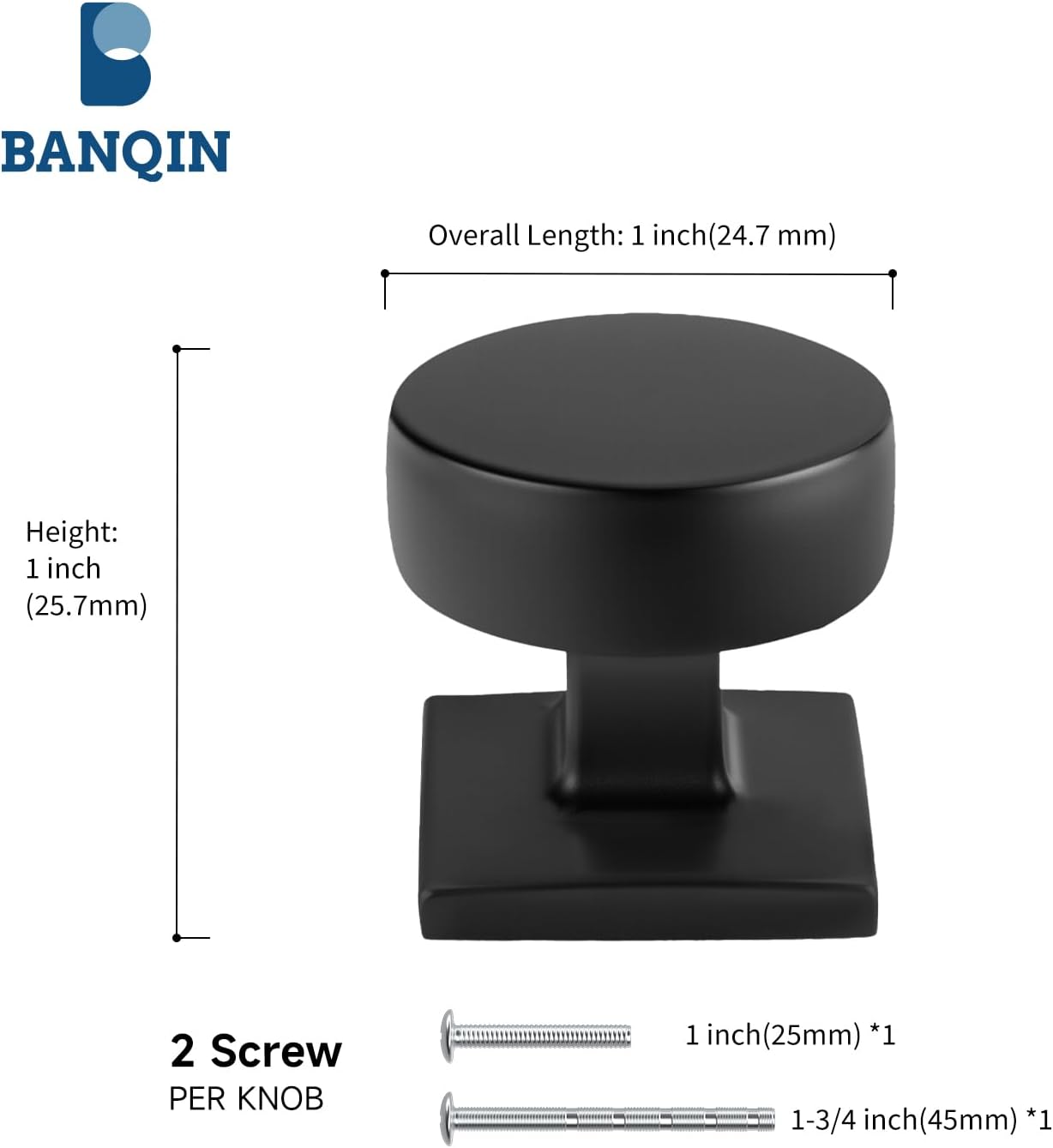 25 Pack Black Cabinet Knobs for Cabinets Drawers,Square and Round Black Dresser Drawer Knobs, Aluminium Alloy Kitchen Hardware 25 Black