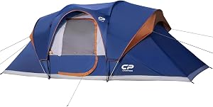CAMPROS CP Tent 9-10 Person Camping Tents, 2 Room Water Resistant Family Tent with Top Rainfly, 4 Large Mesh Windows, Double Layer, Easy Set Up, Portable with Carry Bag