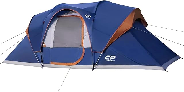 CAMPROS CP Tent 9-10 Person Camping Tents, 2 Room Water Resistant Family Tent with Top Rainfly, 4 Large Mesh Windows, Double Layer, Easy Set Up, Portable with Carry Bag