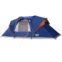 CAMPROS CP Tent 9 Person Camping Tents, 2 Room Water Resistant Family Tent with Top Rainfly, 4 Large Mesh Windows, Double Layer, Easy Set Up, Portable with Carry Bag