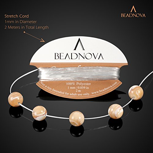 Image of BEADNOVA Natural Mother of Pearl Nacre Conch Shell Beads Natural Crystal Beads Stone Gemstone Round Loose Energy Healing with Crystal Stretch Cord for Jewelry Making (8mm, 45-48pcs)