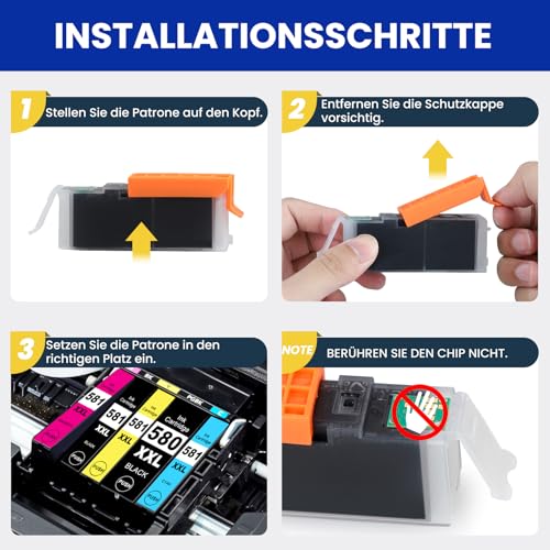 PGI-580 CLI-581 XXL Kompatible für Canon Druckerpatronen 580 581 für Canon TR8550 Druckerpatronen für Pixma TR8550 TR7650 TR7550 TR7500 TS705 TS705a TS6350 TS6350a TS9550 TS6250 TS8250 (10er-Pack)