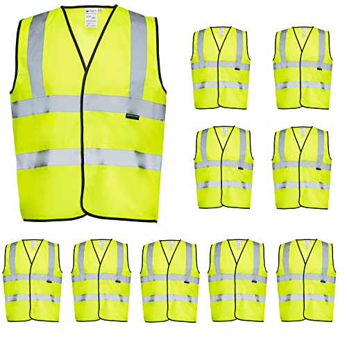 NORTHMON SAFETY Vest Adjustable Class 2 High Visibility Construction Vest For Men & Women, Hi Vis Reflective Strips, for Work, Security, Police, Meets ANSI/ISEA Standard -Yellow - Small/Medium, 10 Pcs