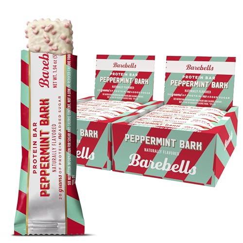 Image of Barebells Protein Bars Peppermint Bark - 24 Count (Pack of 2), 20g Protein, Creamy Vanilla Nougat with 1g Sugar, White Chocolate Coated Snack for Breakfast or Post-Workout