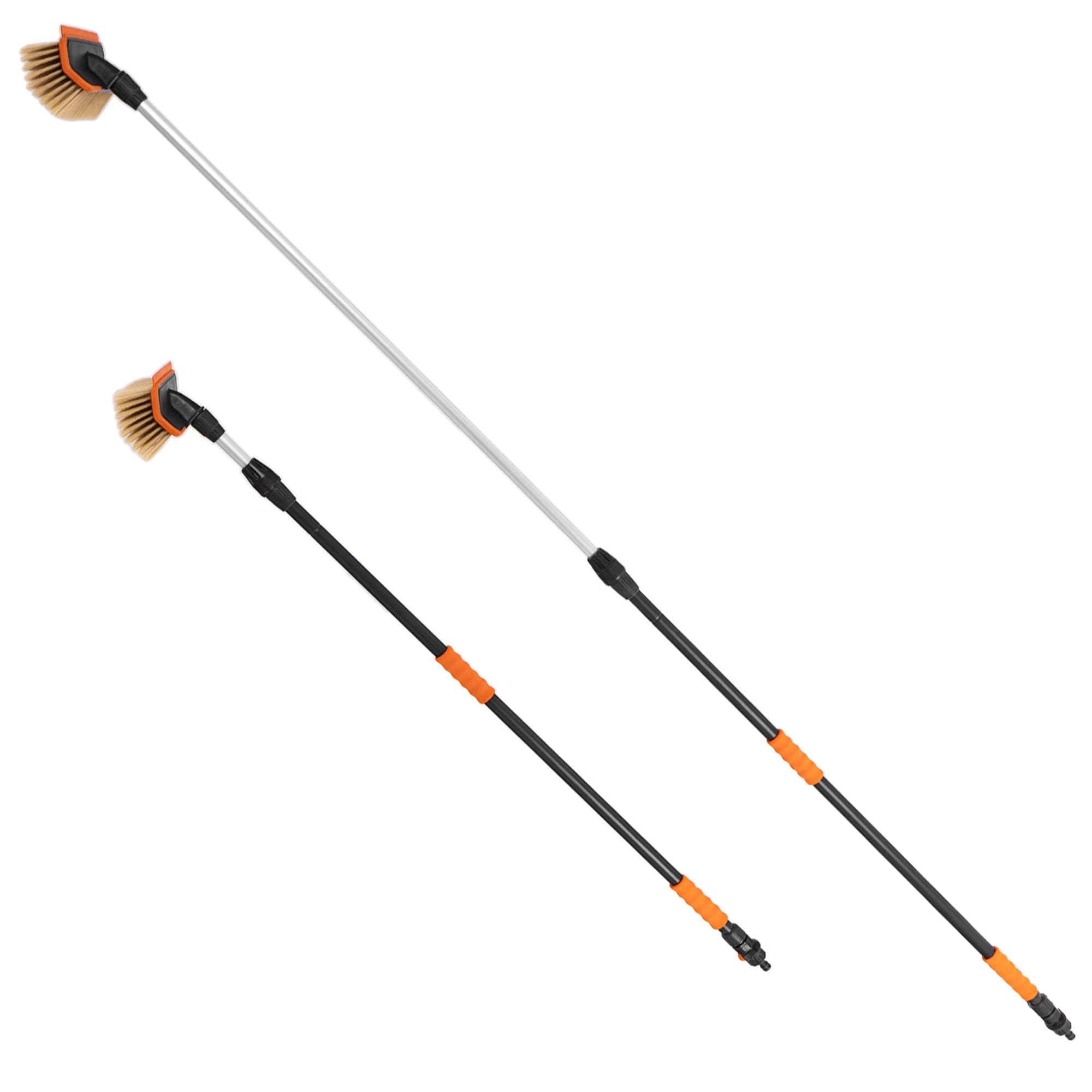 KADAX Teleskop Waschbürste mit Wasseranschluss, Ausziehbare Autowaschbürste mit Teleskopstiel, Teleskopbürste mit weichen Borsten, Reinigungsbürste (151-251cm)