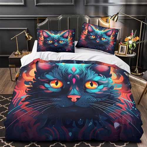 Parure de lit 3D imprimé chaton coloré en microfibre douce avec zip éco - 5