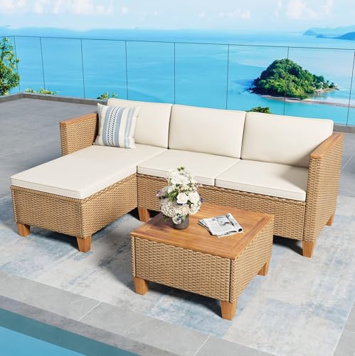 Patio Wicker Furniture Set, 3 Piece All-Weather Rattan Outdoor Co...