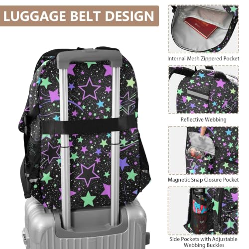 Mochila de viaje para laptop y universidad con estampado estelar arcoíris 4