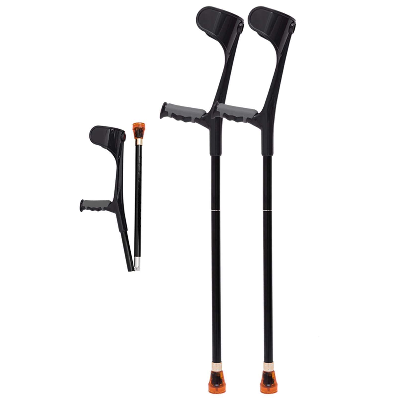Coppia di stampelle Pieghevoli per Adulti, stampelle avambraccio per Camminare, Alluminio, Regolabili in Altezza, con Impugnatura Anatomica, carico 100 kg (Color : Black)