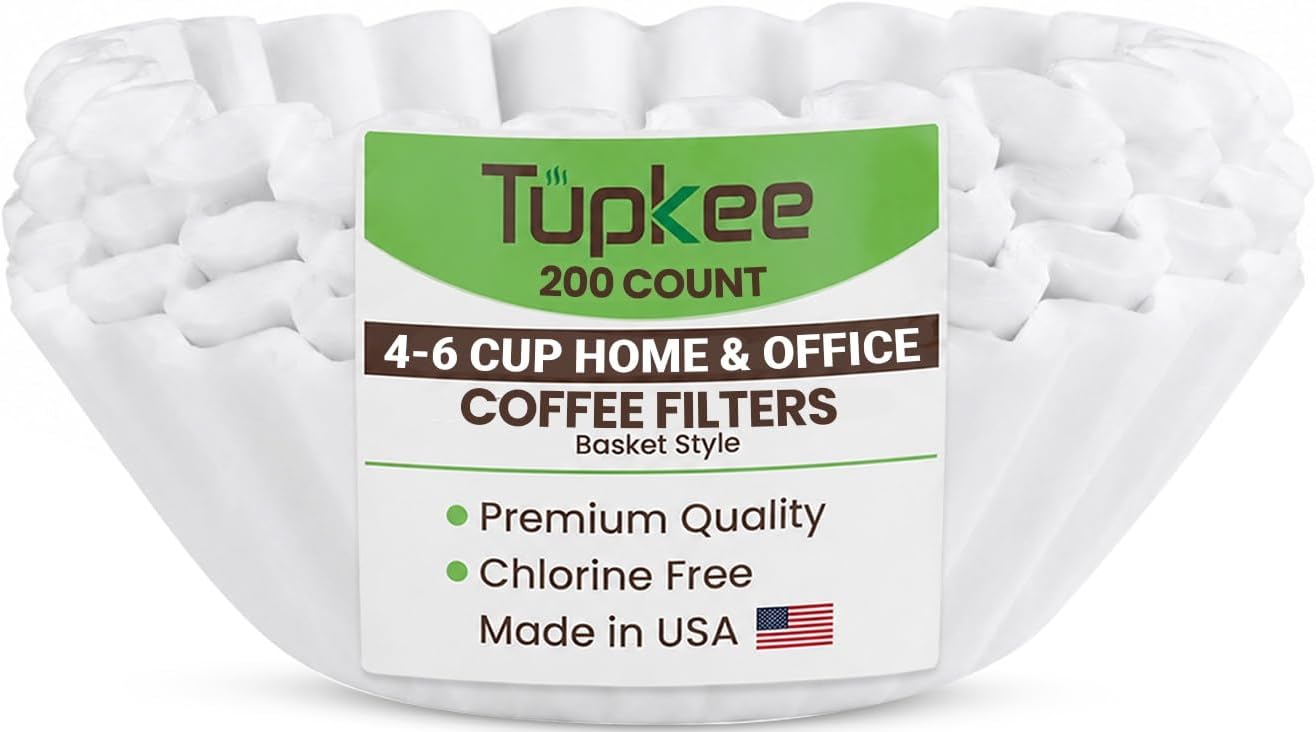Basket Coffee Filters 4-6 Cup, 200 Count, White Paper, Made In USA