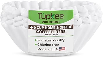 Coffee Filters 4-6 Cups - 200 Count, Junior Basket Style, White Paper, Chlorine Free 5 Cup Coffee Filter, Made in the USA