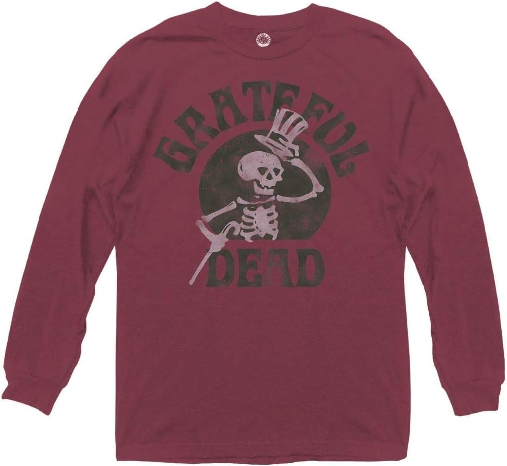Ripple Junction Grateful Dead Men's Long Sleeve T-Shirt Skeleton W/Top Hat & Cane Cotton Crew Neck Officially Licensed