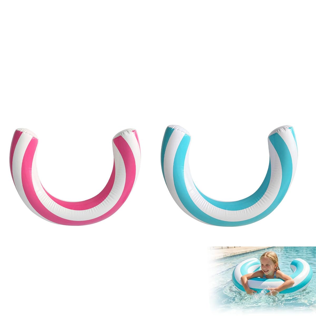 Pool Inflatables, 2 Pack Inflatable Curved Swimming Pool Noodle for Adult Travel Vacation Pools Float Toys Summer Party Beach Water Games Supplies (Blue+Pink)