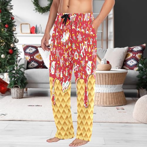 Mens Cotton Pajama Pants Stripes Christmas Tree Heart Sleepwear Pj Bottoms Lightweight Lounge Pants S-XXL2