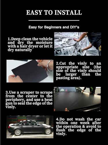 Image of 10ft x 4.9ft Matte Black Car Vinyl Wrap Roll, Durable Easy Application Automotive Wrapping Film for Car Body Protection (Matte Black)