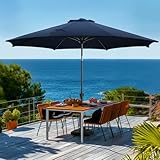 wikiwiki 11 FT Patio Umbrellas Outdoor Table Market Umbrella with Push Button Tilt/Crank,8 Sturdy Ribs, Fade Resistant Waterproof POLYESTER DTY Canopy for Garden, Lawn, Backyard & Pool, Navy Blue