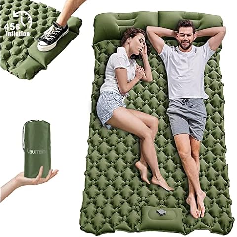 Laurraine Camping Sleeping Pad 2 People Outdoor, Inflatable Mattress, Self Inflatable Sleeping Pad, Widened Camping Sleeping Pad with Pedal Pump, Suitable for Hiking, Backpacking, Beach (Green) Cover