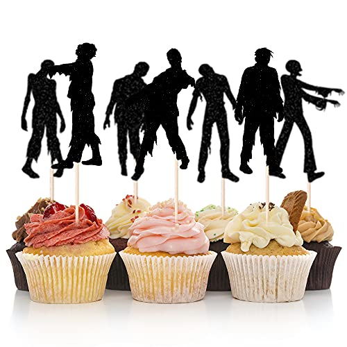 Lveud Zombie Cup Cake Topper-16Pcs Horror Theme Zombie Cupcake Topper-Halloween Cupcake Topper-Halloween Cupcake Topper (Black) #TOP2