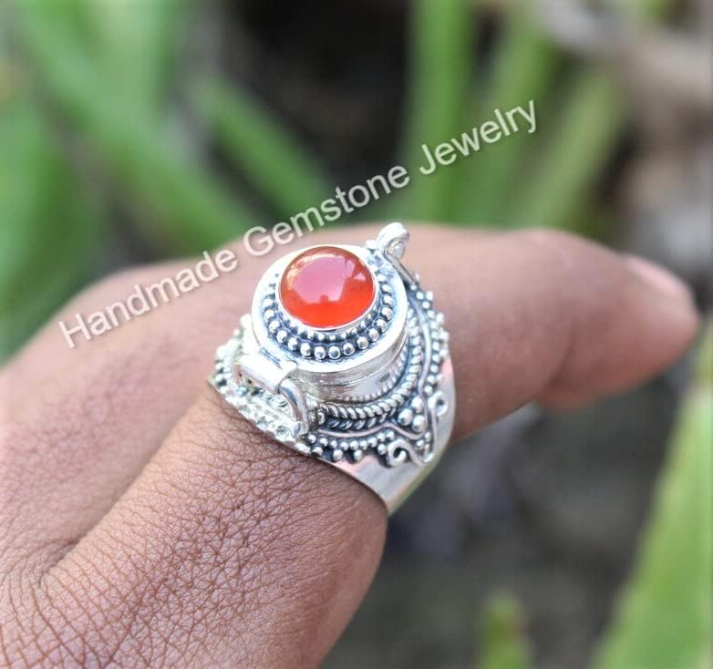 Orange Carnelian Ring, Poison Box Ring, Round Stone Ring, Orange Gemstone Ring, Poison Ring, Round Pill Box Ring, Openable Poison Ring, Carnelian Ring, Handmade Poison Ring, Secret Stash Jewelry