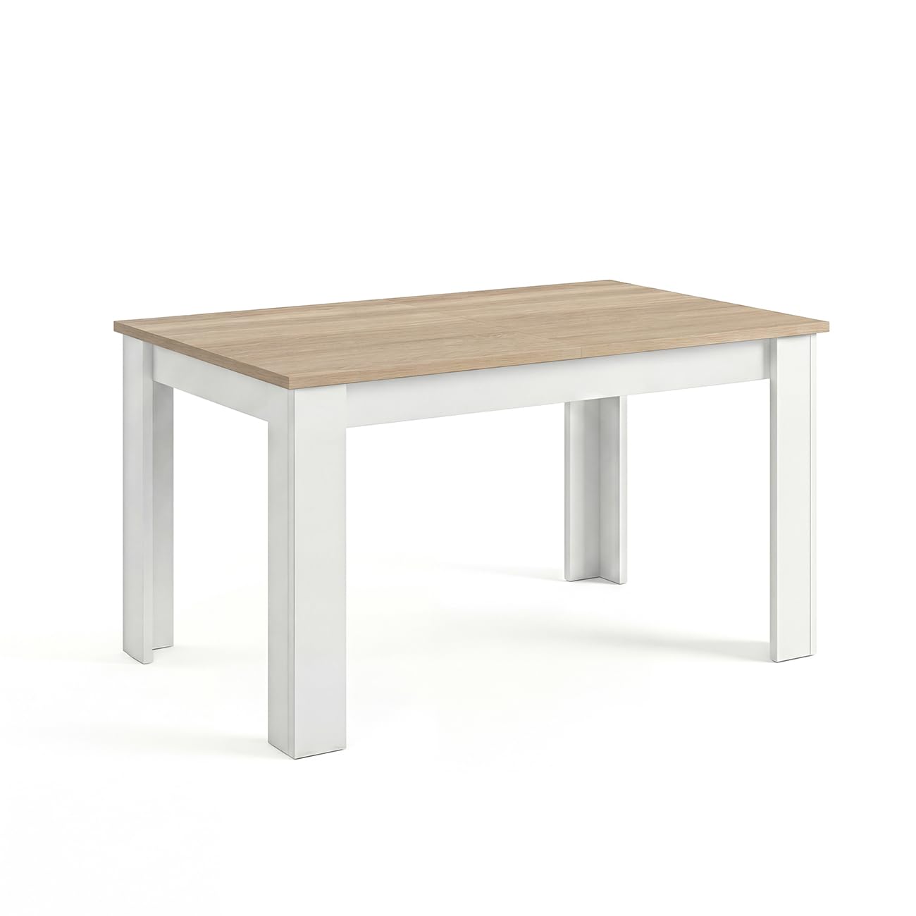 duehome | Mesa de Comedor Extensible, Mesa Rectangular, Modelo Sira, Acabado en Blanco Artik y Roble Canadian, Medidas: 123-173 cm (Largo) x 75 cm (Ancho) x 78 cm (Alto)