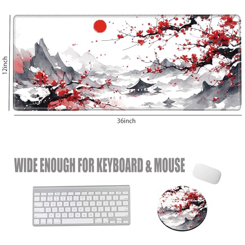 Image of Cherry Blossom Mouse Pad Sakura 36x12 Desk Mat Japanese Desk Pad Gaming Large Mousepad Long Mouse Mat Extended Computer Mat for Wireless Mouse Non Slip Work Women