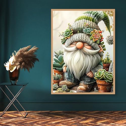 Image of Gnome Succulents Stamped Cross Stitch Kits - Easy Gnome Counted Cross Stitch Kits for Beginners Adults Needlepoint Cross-Stitch Patterns Dimensions Needlecrafts Embroidery Kits Arts and Crafts