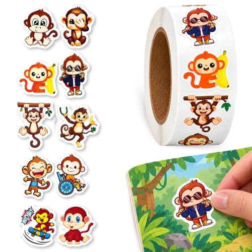 Rollo Pegatinas animales Mono para niños, animal stickers, 1 Unidad