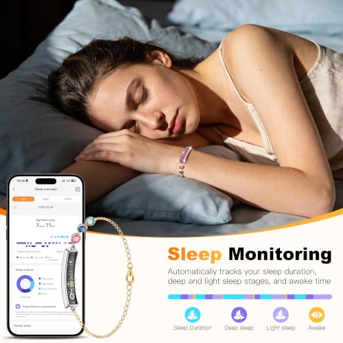 Image of Smart Bracelet for Women - Fitness Tracker with Heart Rate, Sleep & Step Tracking, 1ATM Water Resistant, Multi-Sport Modes, Fitness Tracking Wearable with Free App, 2 Bands(Pink&Gold)