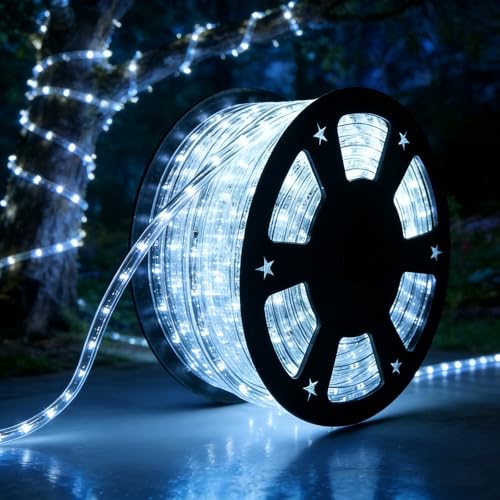 Buyagn 100Ft LED Rope Lights, 1080 LEDs Waterproof Rope Lights, 110V Cuttable Connectable Rope Lights Waterproof Decorative Lighting for Indoor/Outdoor, Halloween and Christmas Decorations(Cold White)