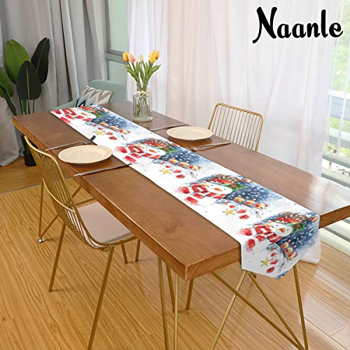 Naanle Double-Sided Merry Christmas Snowman Star Polyester Table Runner/Bed Runner 13 X 70 Inches Long Home Table Top Decoration Party Supplies #TOP3