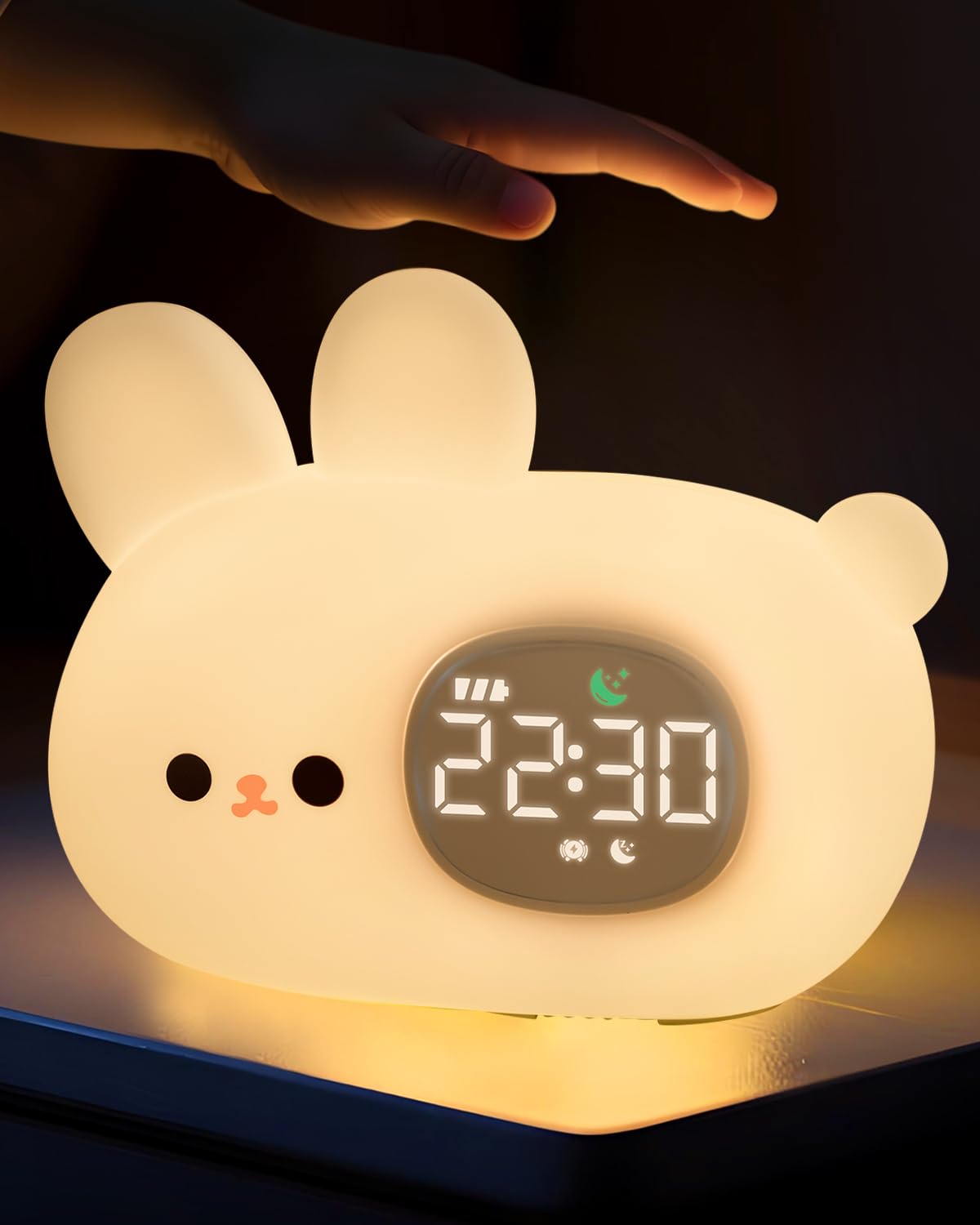 Alarm Clock with Night Light for Kids, Sleep Training Clock with Sound Machine, Rechargeable Silicone OK to Wake ClockCute Animal Tabletop Lamp, Perfect Sleep Companion for Boys Girls, Bunny