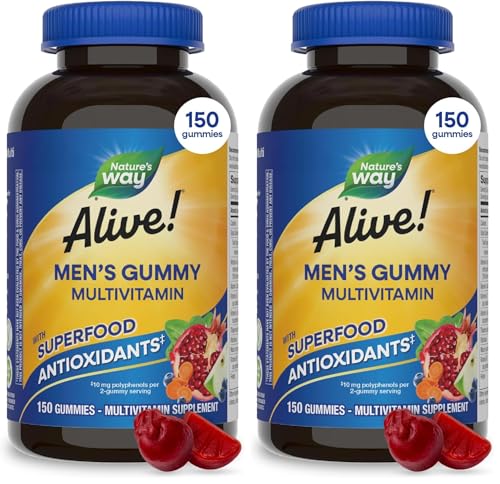 Nature's Way Alive! Men's Multivitamin Gummies,Supports Energy Metabolism*,Muscle Function*,Superfood Antioxidants(1),B-Vitamins,Vegetarian,Fruit Flavored,150 Gummies (Packaging May Vary),(Pack of 2) - image 1