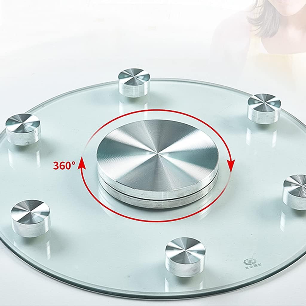 Tempered Explosion-proof Glass Turntable Lazy Susan Enlarged Bottom Aluminum Alloy Turntable with 6 Anti-swing Auxiliary Wheels (Diameter 60/70/80CM)