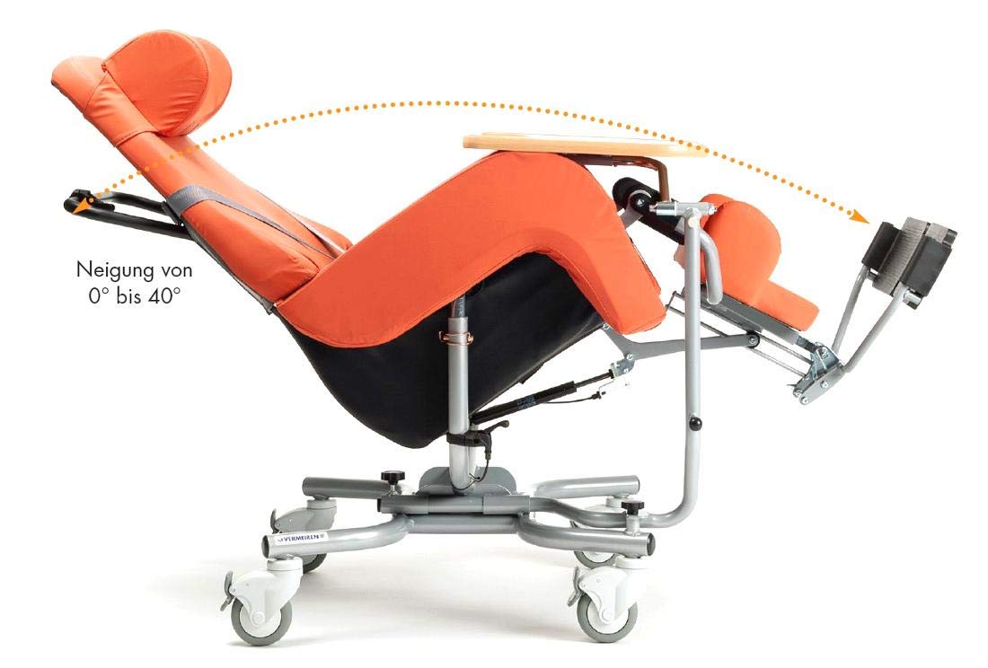 FabaCare Pflegerollstuhl mit Liegefunktion Altitude, Multifunktionsrollstuhl neigbar, Sitzschalenstuhl, Orange, Sitzbreite 48 cm