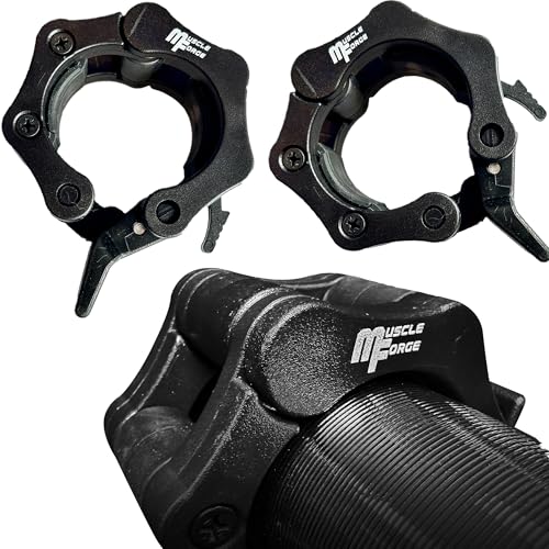 MuscleForge® Olympic Barbell Collars, 50mm Gym Weight Bar Clips, Quick Release Barbell Clamps for Olympic Bar, Securely Fastened 2 pcs.