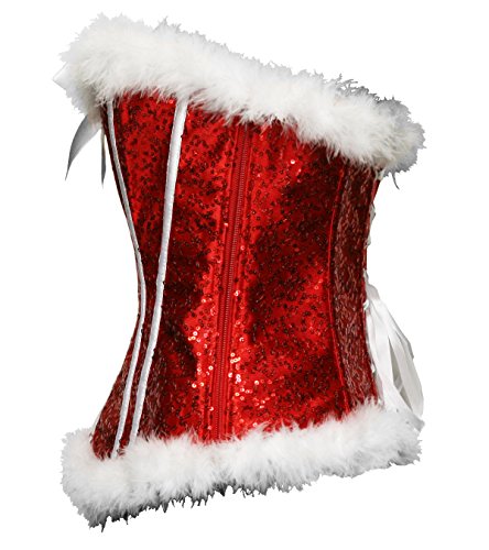 Bslingerie® Sexy Christmas Mrs. Claus Costume Bustier Corset Top, Red Sequin, Medium #TOP2