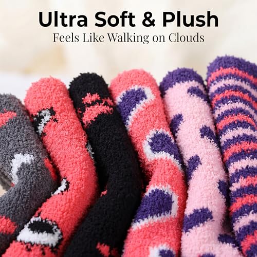 Image of Tipi Toe Womens Fuzzy Crew Socks with Anti Slip Grips Warm Cozy Fluffy Winter Slipper Socks Non Skid Home Socks for Women