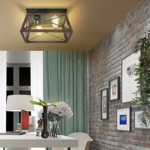 Flush Mount Ceiling Light, KingSo Farmhouse Light Fixture with UL Listed Kitchen Light Fixtures Ceiling for Dining Room Bedroom Foyer Hallway, Oil Rubbed Bronze Finish Wood Texture - Thumbnail 4