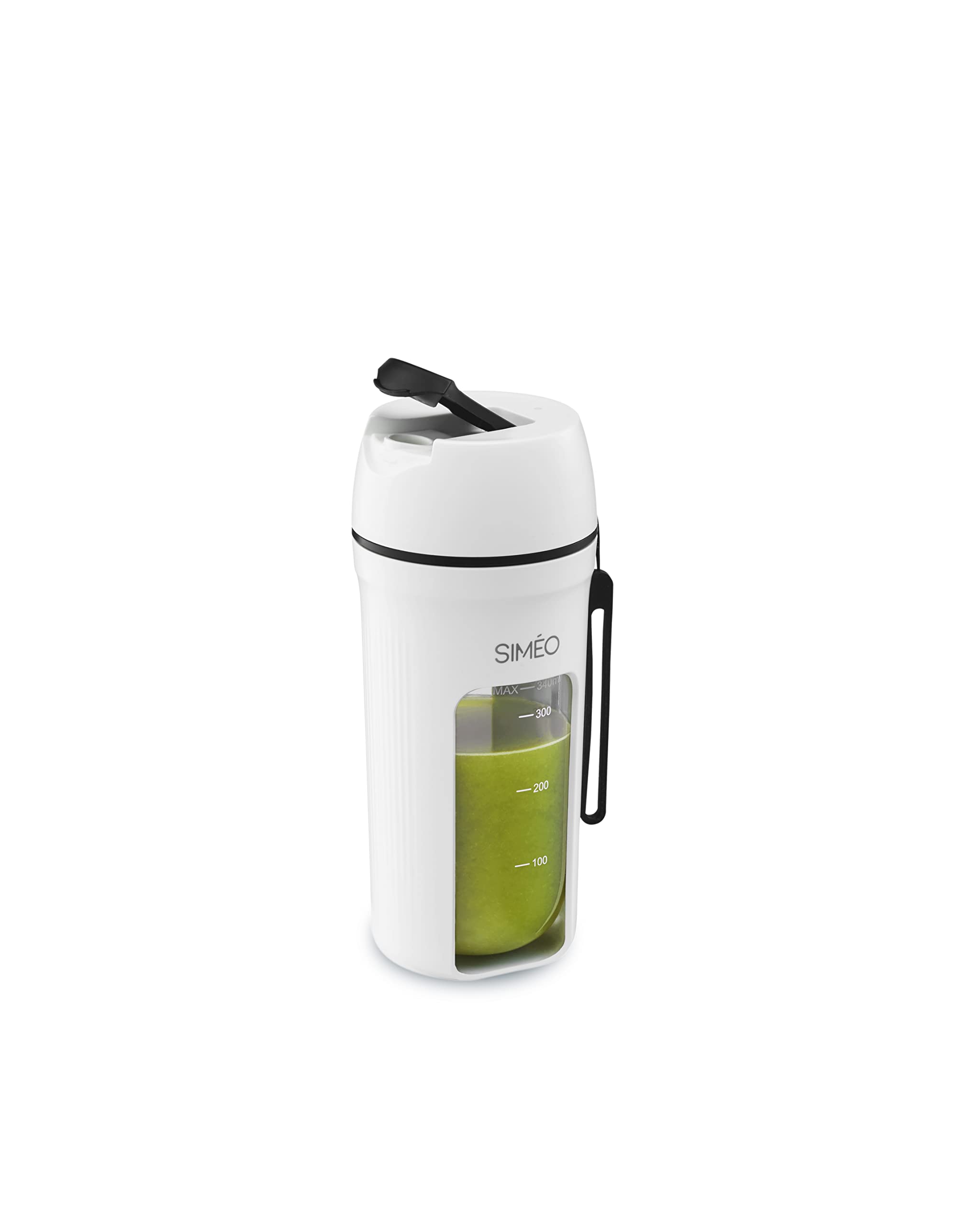 SIMÉO Blender Nomade Fresh & Mix - 340 ml - 55 W - 4 Lames Inox - Rechargeable Lithium-Ion - Ultra Léger - Idéal Smoothies, Bureau, Sport, Pique-Nique - Sécurité Arrêt Automatique - Nomade Blanc