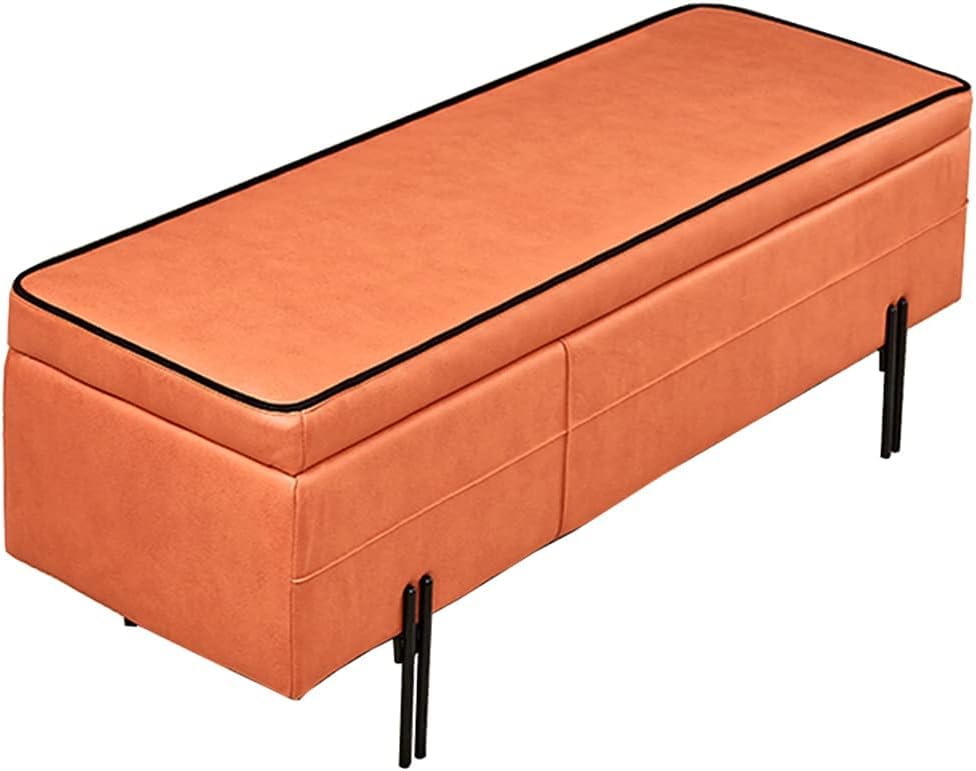 Repose-Pieds Ottoman Salon Coffre de Rangement en Tissu et Fer 60cm