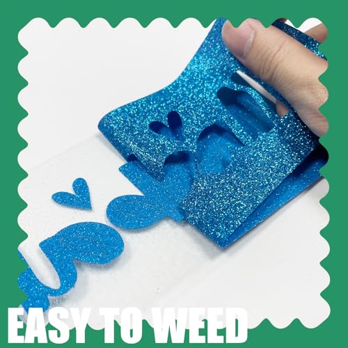 Image of Yiwloer Blue Glitter HTV Heat Transfer Vinyl, 12 inch x 5ft lron on Vinyl, for T-Shirt Ironing, Vinyl HTV Easy to Cut and Weed, The Best Choice for DIY Creativity