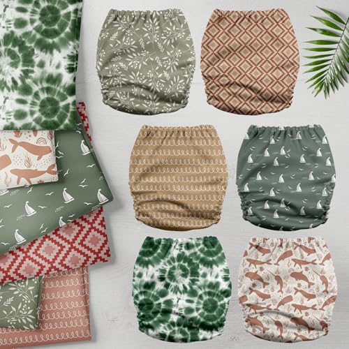 Image of Mama Koala 3.0 Pocket Cloth Diapers for Babies with AWJ Lining, 6 Pack with 6 5-Layer Natural Cloth Diaper Inserts - Reusable and Washable Pocket Diapers(A-Calm Spring)